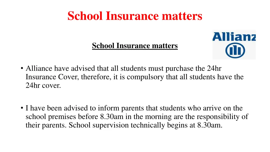 school insurance matters