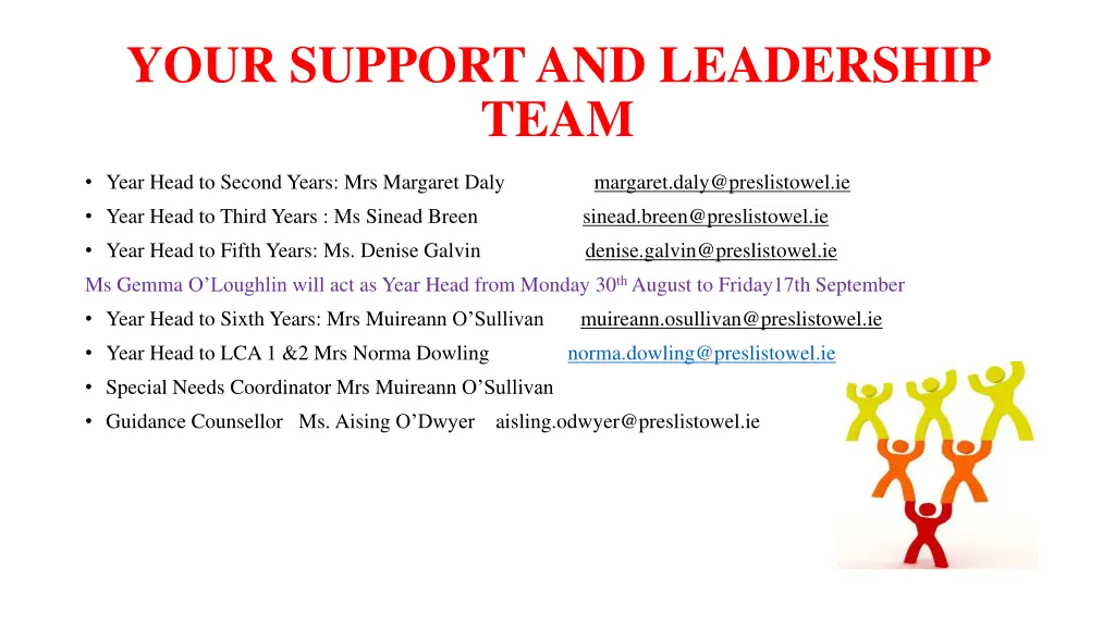 your support and leadership team