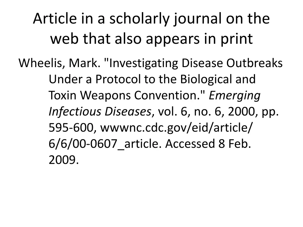 article in a scholarly journal on the web that