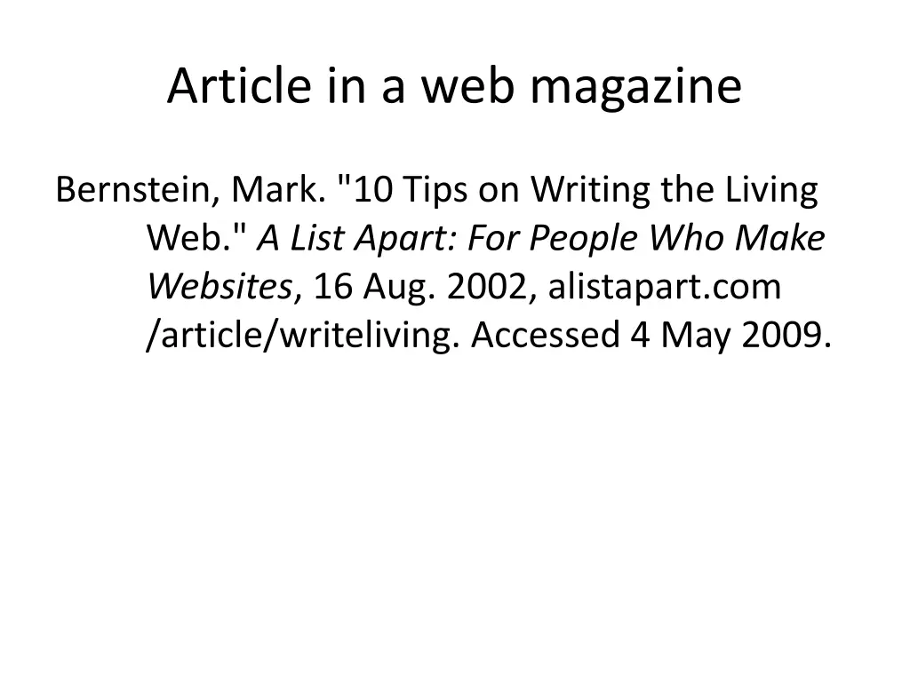 article in a web magazine