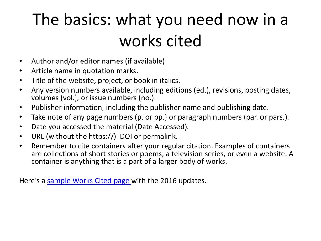 the basics what you need now in a works cited