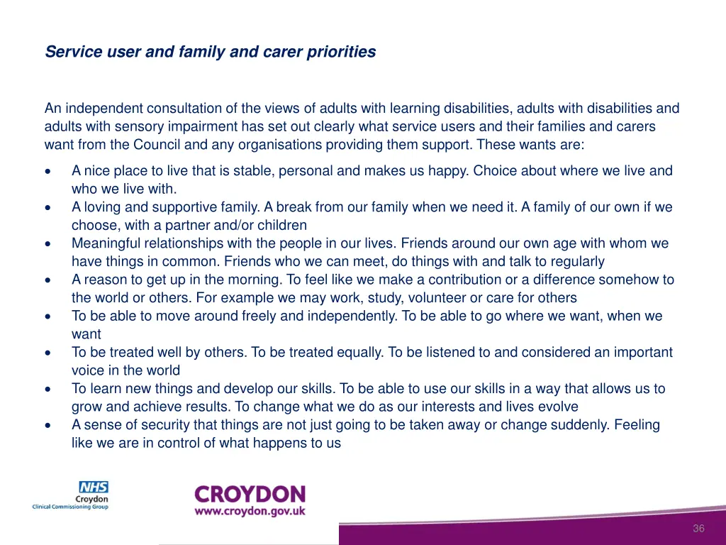 service user and family and carer priorities