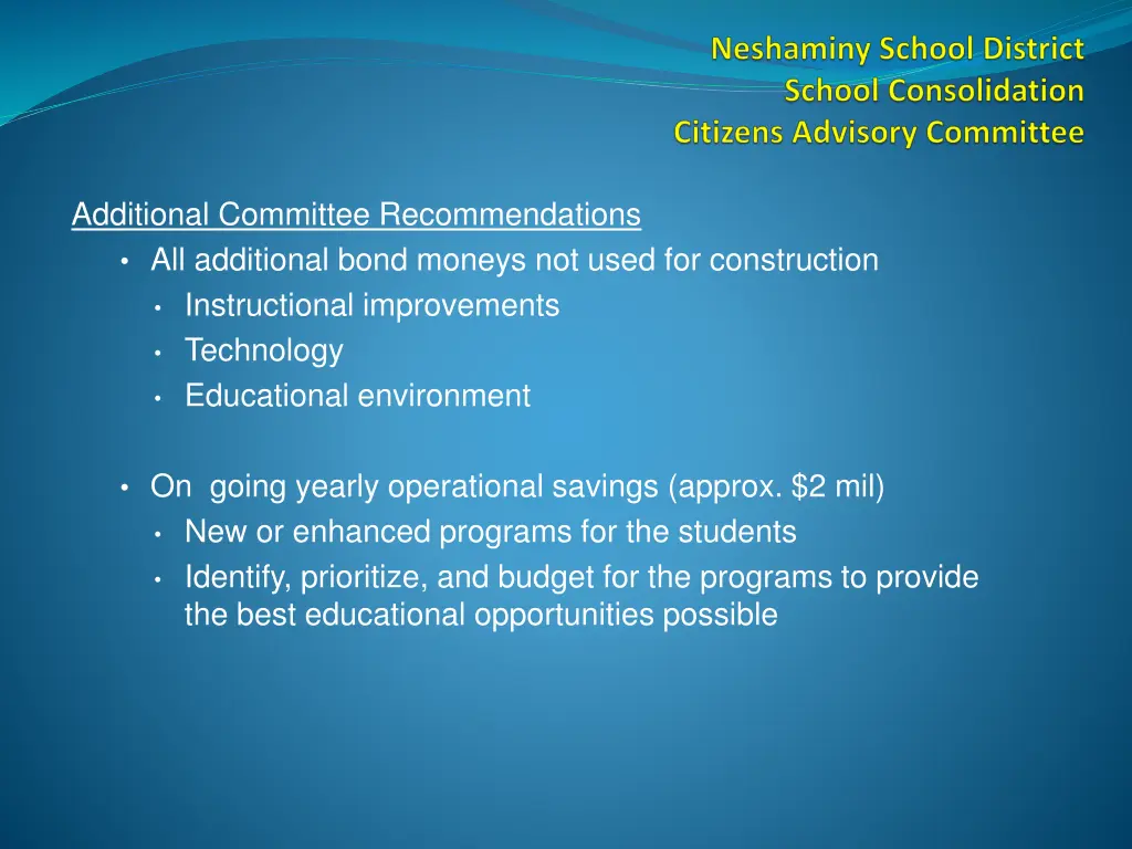 additional committee recommendations