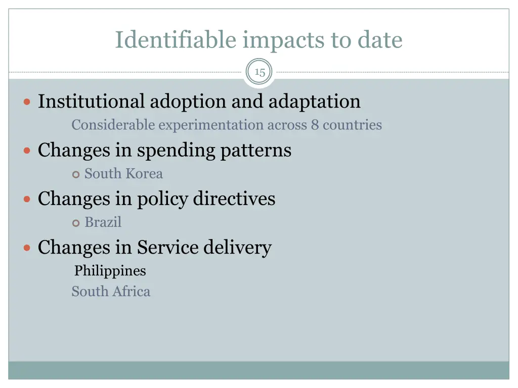 identifiable impacts to date