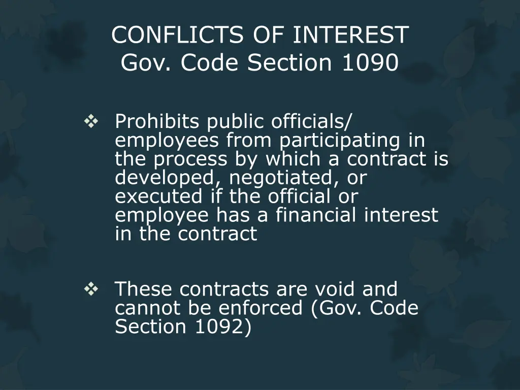 conflicts of interest gov code section 1090