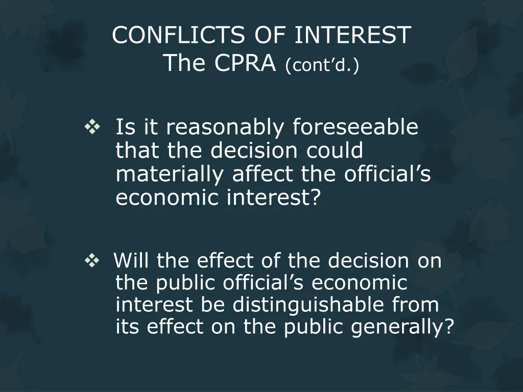 conflicts of interest the cpra cont d