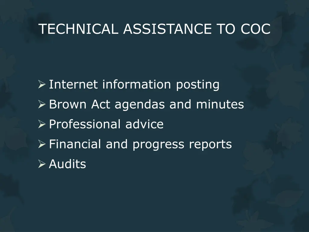 technical assistance to coc