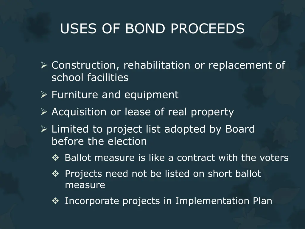 uses of bond proceeds 1