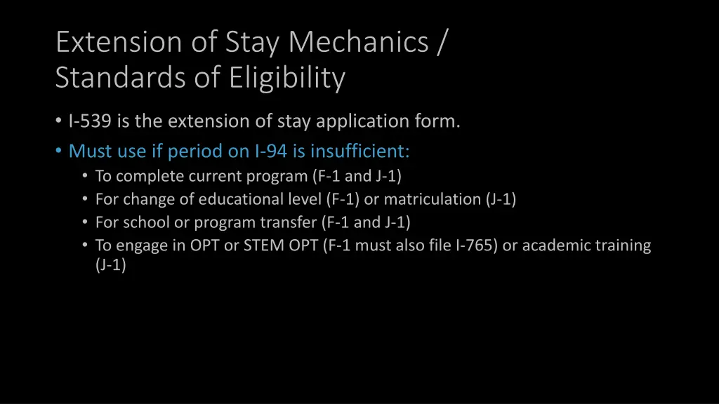 extension of stay mechanics standards