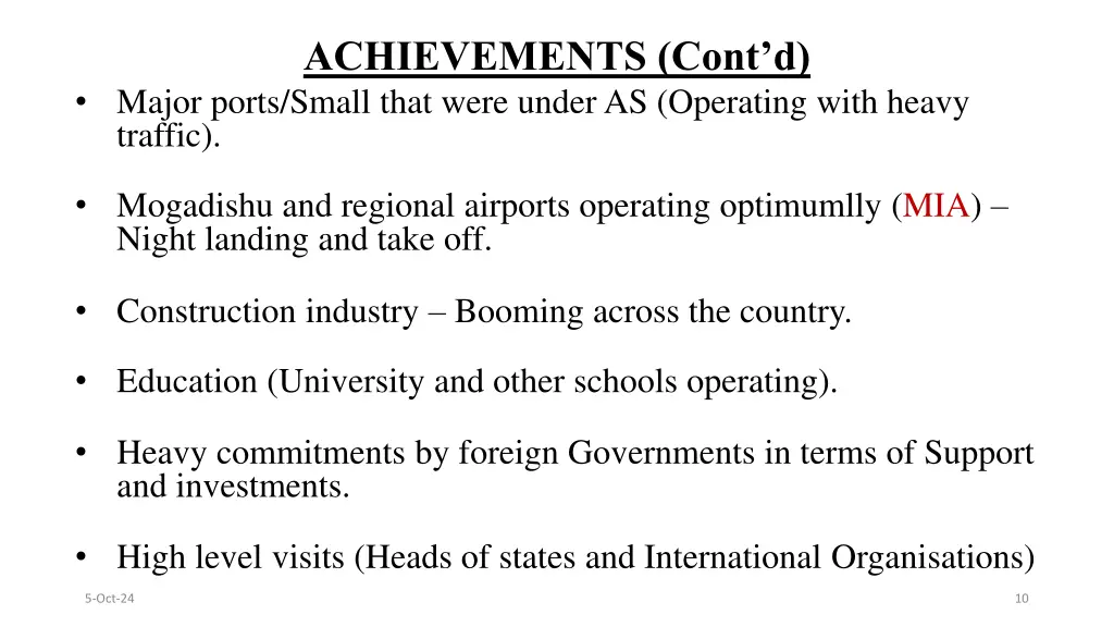 achievements cont d major ports small that were