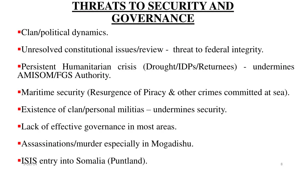 threats to security and governance clan political