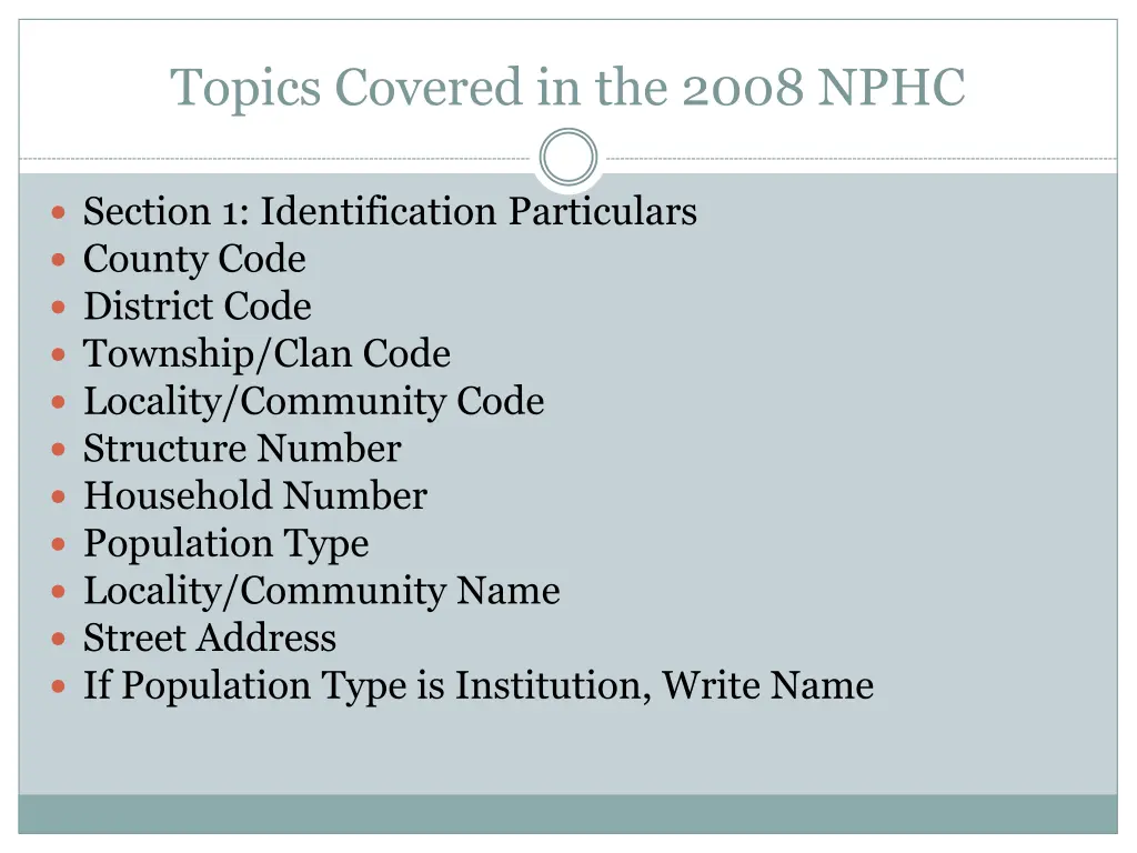 topics covered in the 2008 nphc