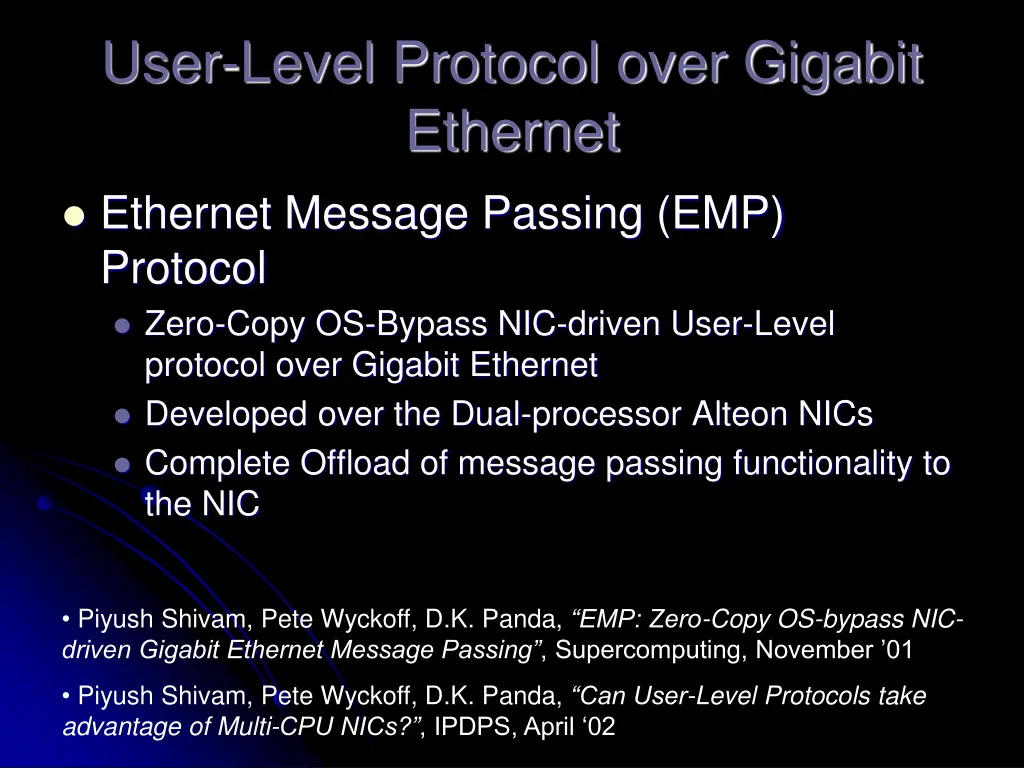 user level protocol over gigabit ethernet