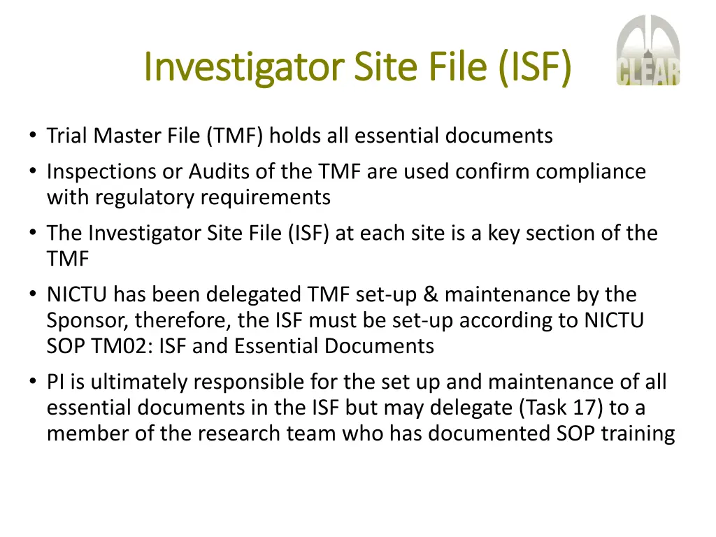 investigator site file isf investigator site file