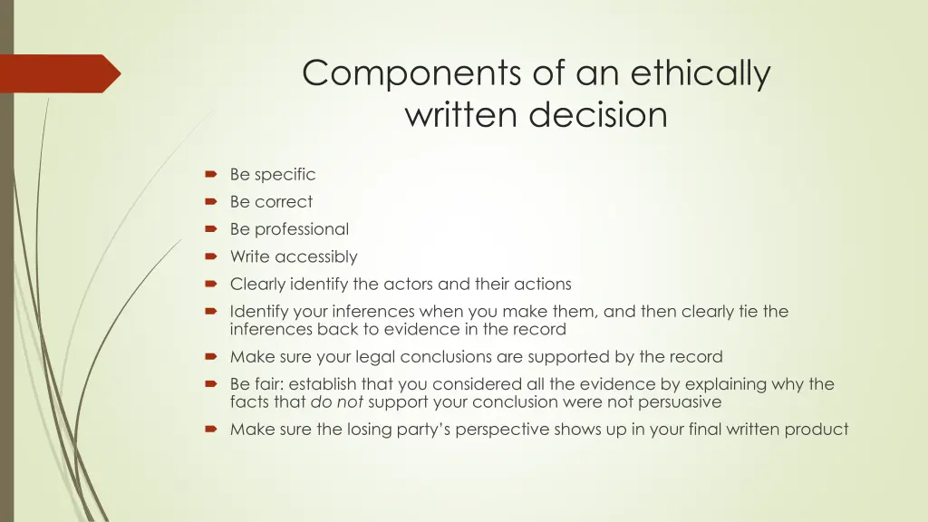 components of an ethically written decision