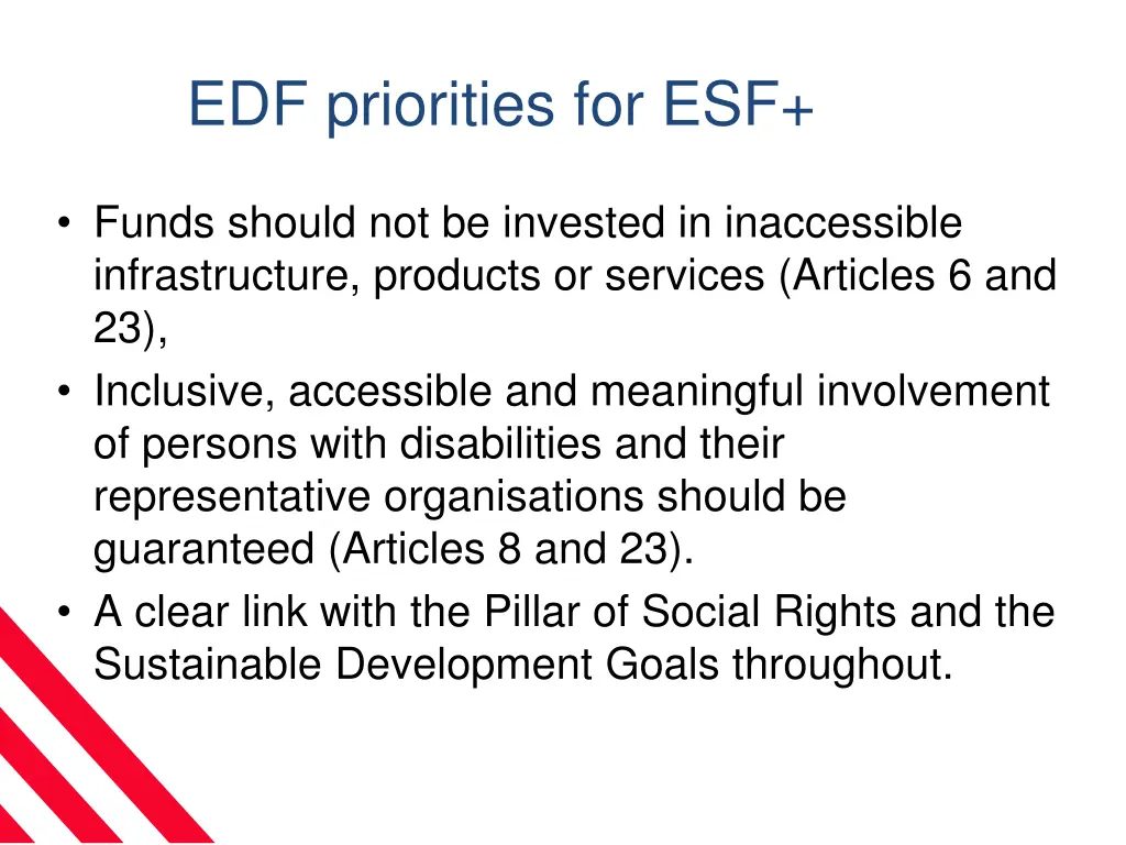 edf priorities for esf 1