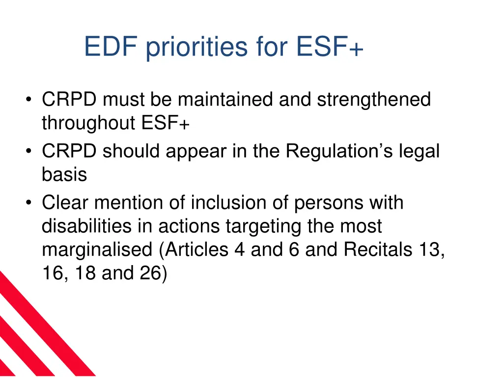 edf priorities for esf