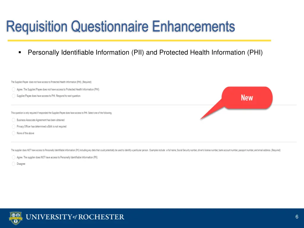 requisition questionnaire enhancements