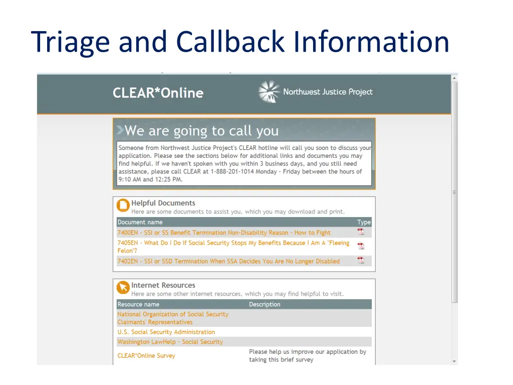 triage and callback information