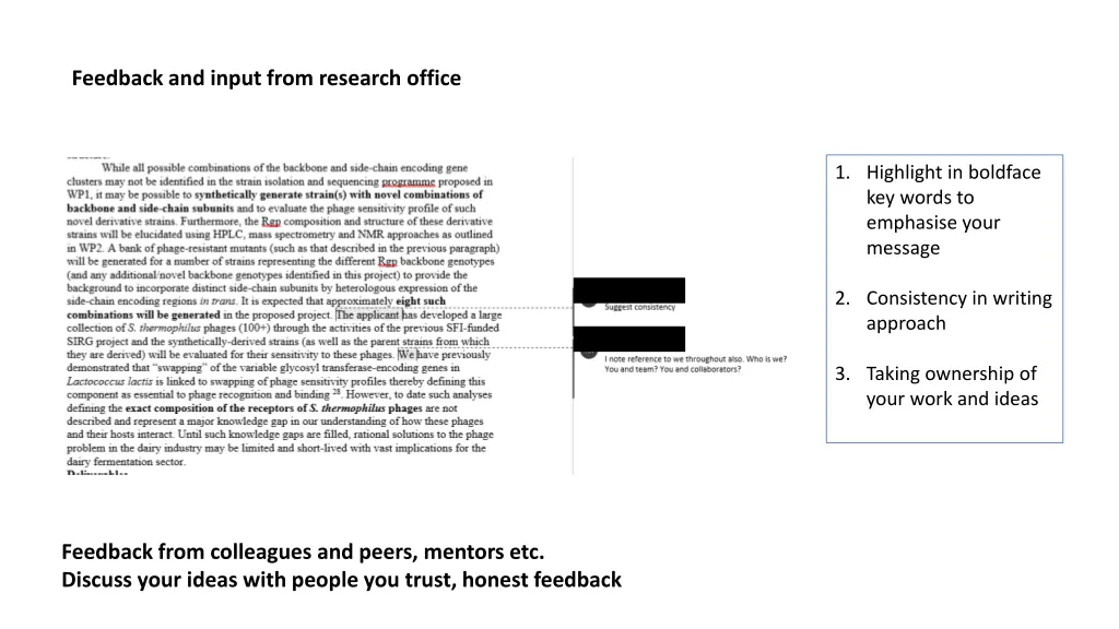 feedback and input from research office