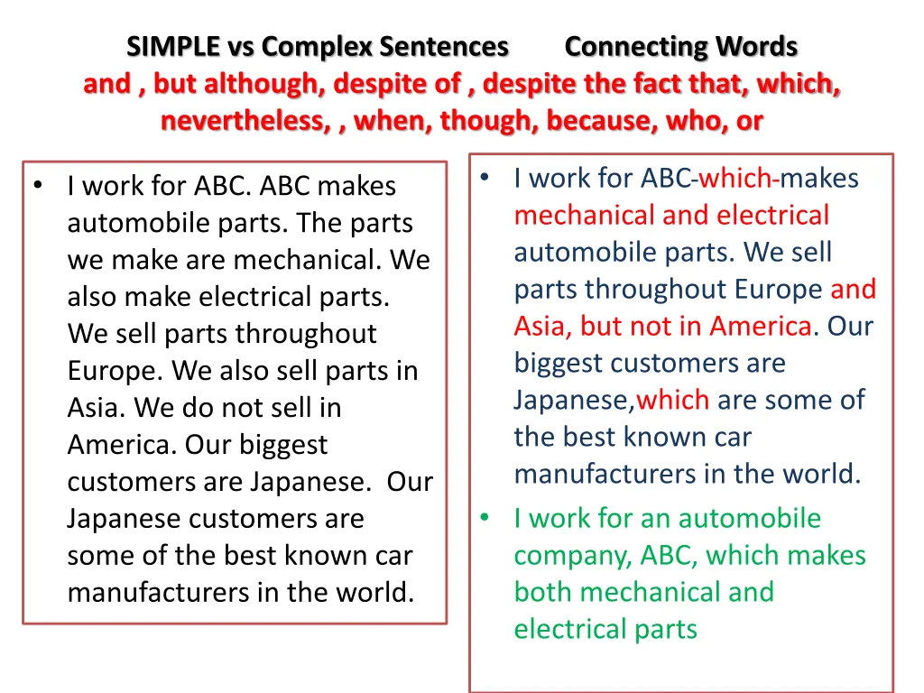 simple vs complex sentences connecting words 1