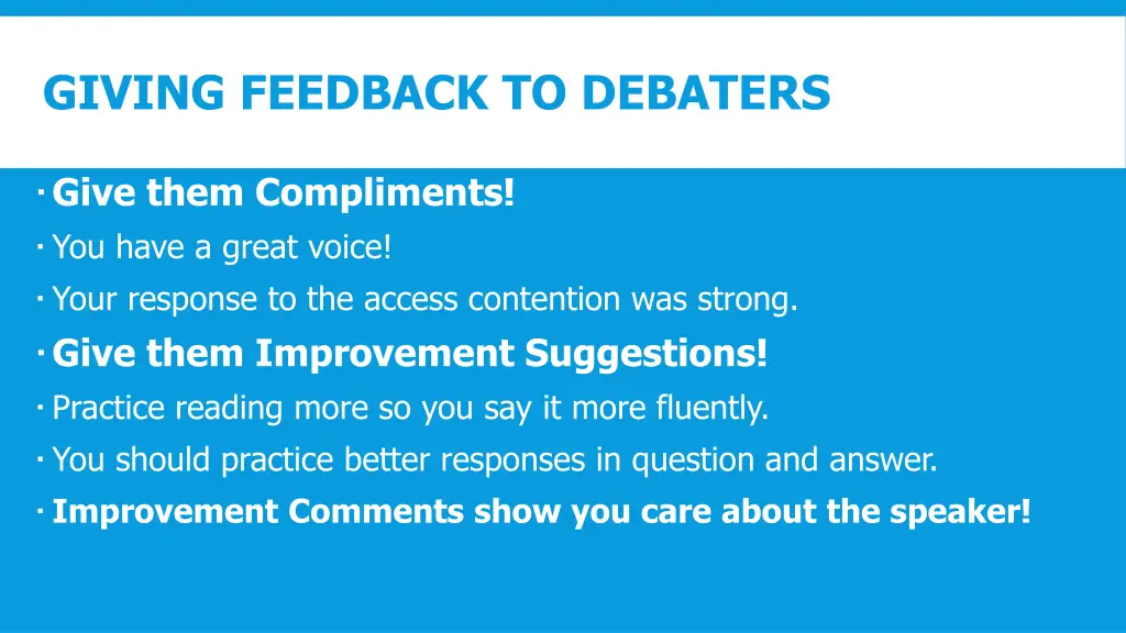 giving feedback to debaters