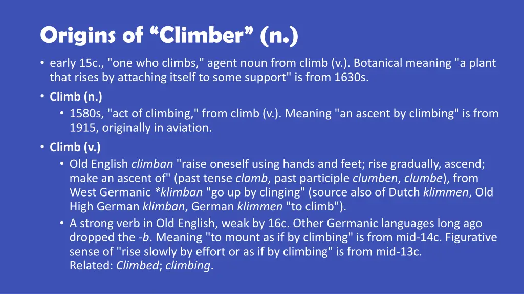 origins of climber n