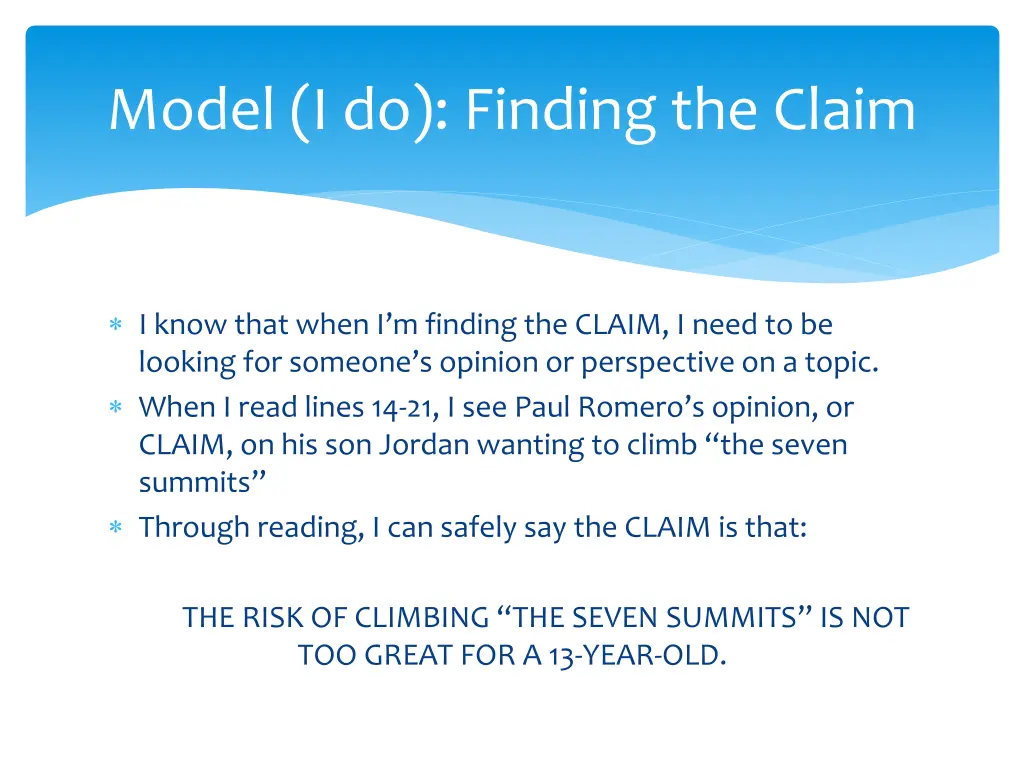 model i do finding the claim