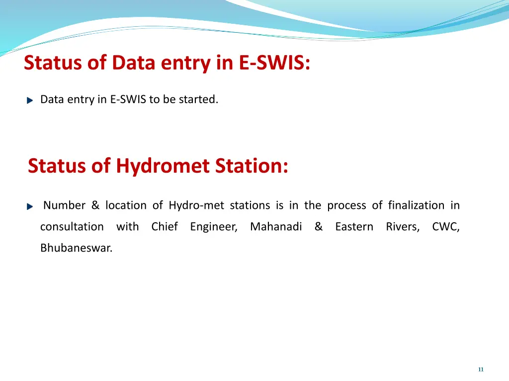 status of data entry in e swis