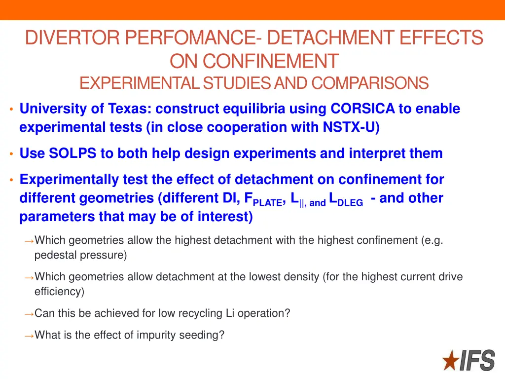 divertor perfomance detachment effects