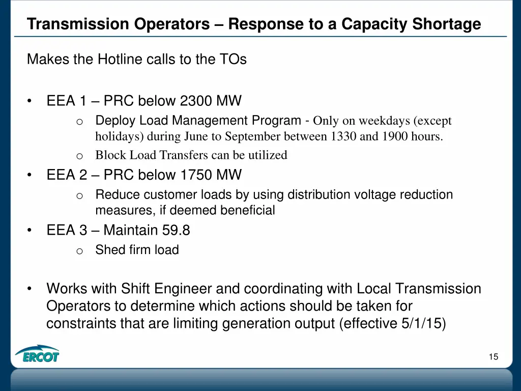 transmission operators response to a capacity