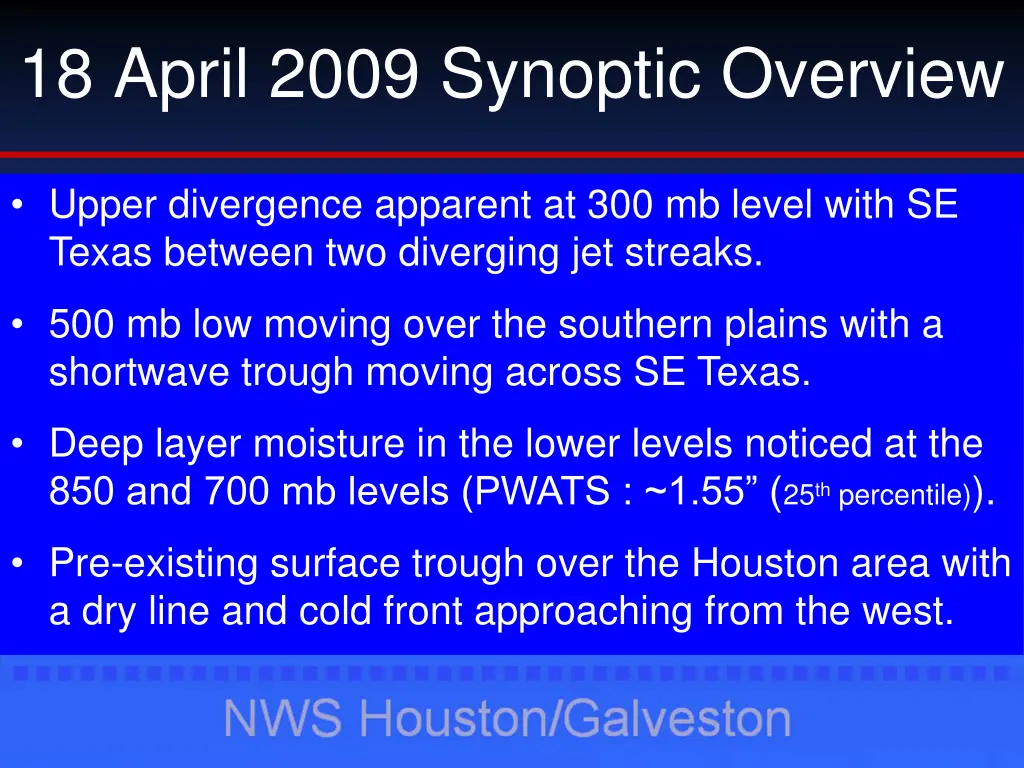 18 april 2009 synoptic overview