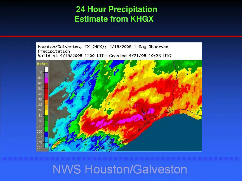 24 hour precipitation estimate from khgx