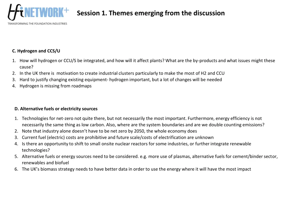 session 1 themes emerging from the discussion 1