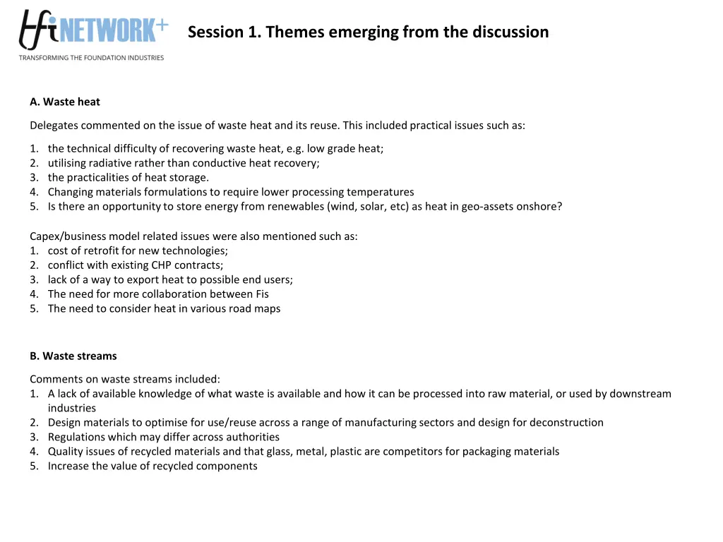 session 1 themes emerging from the discussion