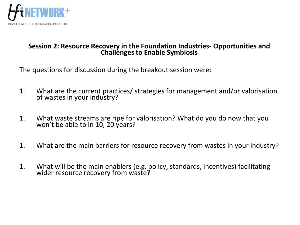 session 2 resource recovery in the foundation