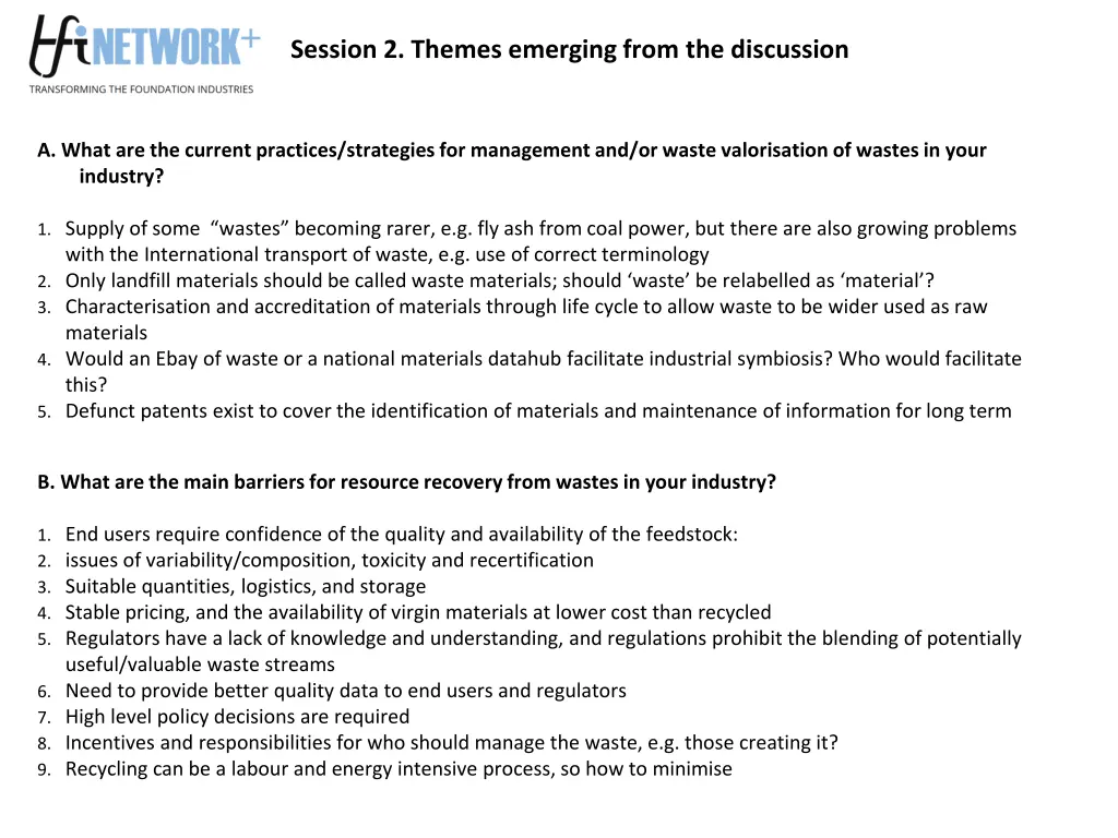 session 2 themes emerging from the discussion