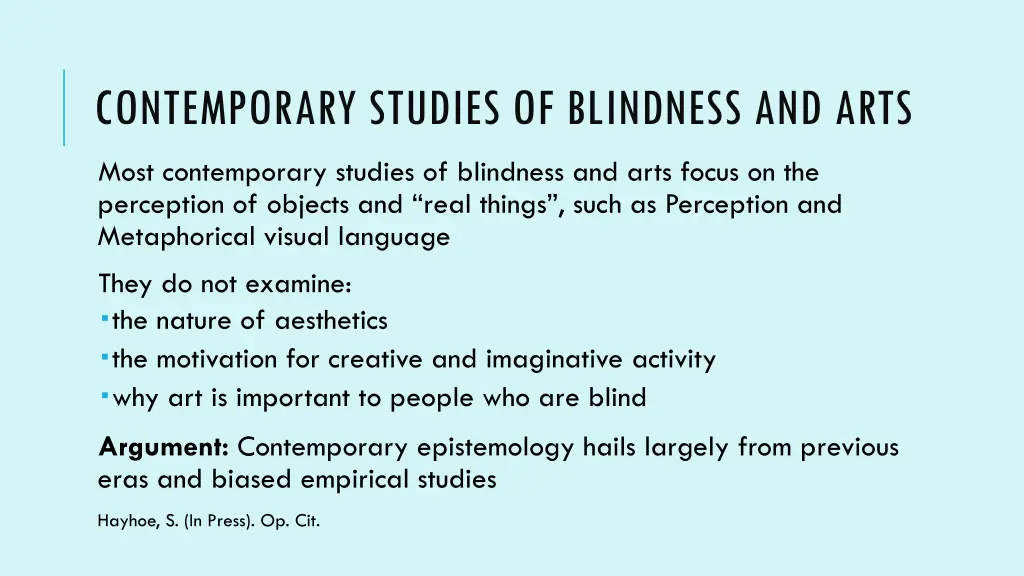 contemporary studies of blindness and arts