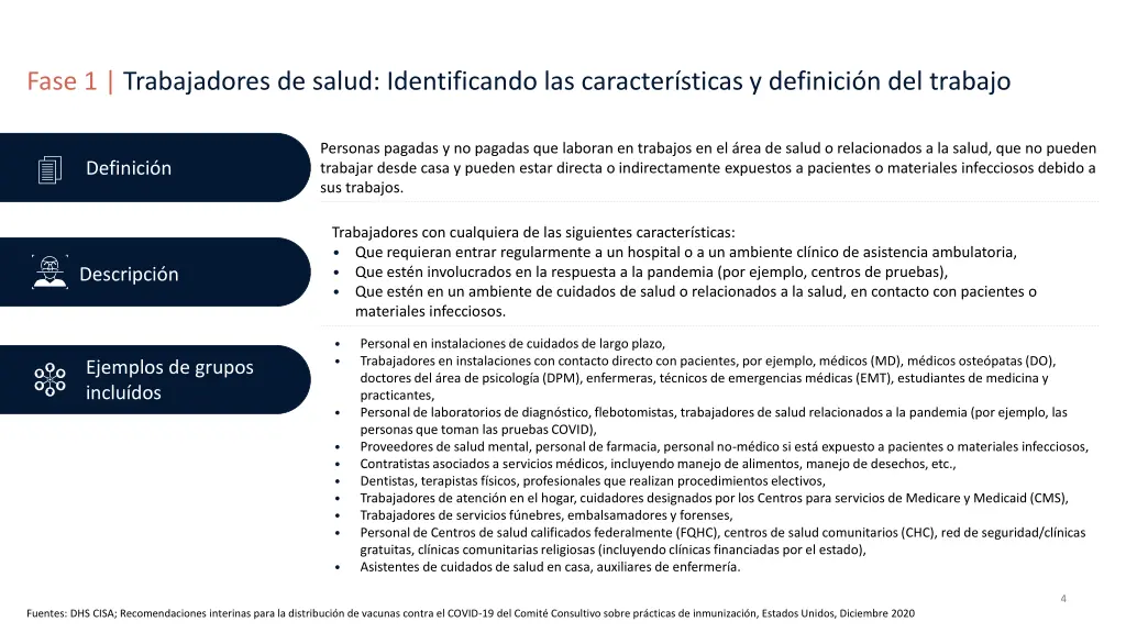 fase 1 trabajadores de salud identificando