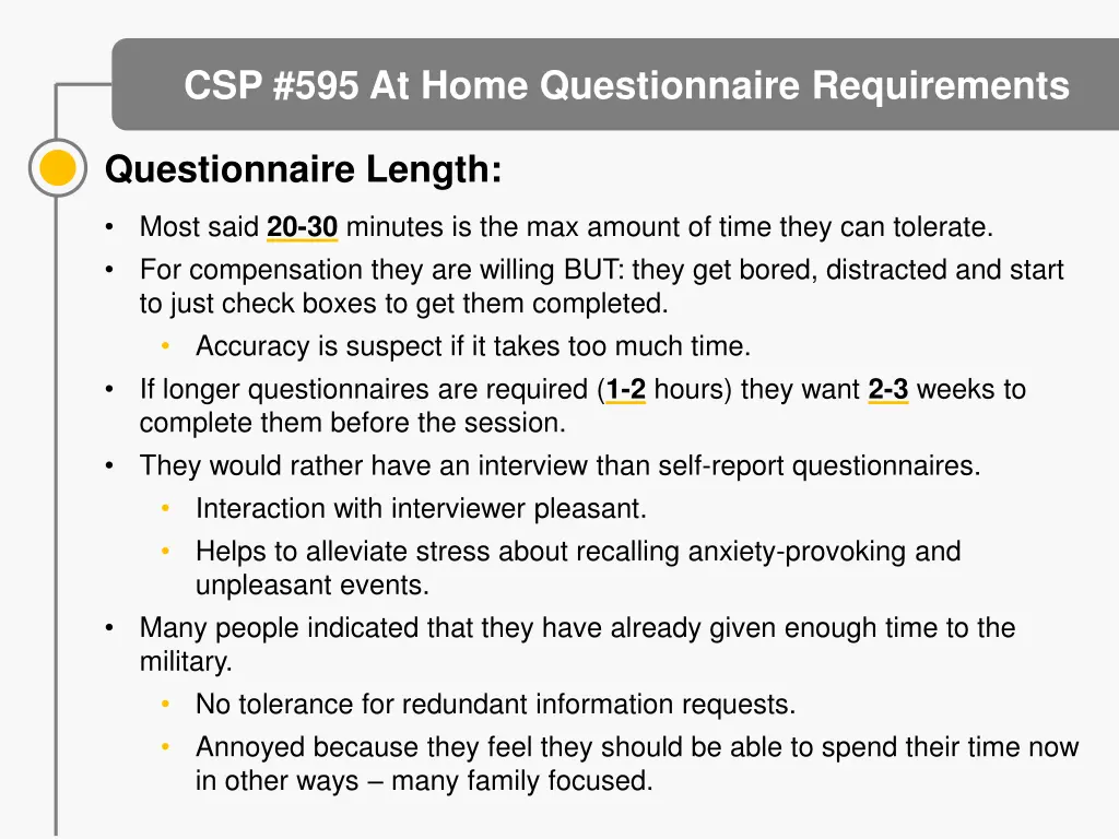 csp 595 at home questionnaire requirements