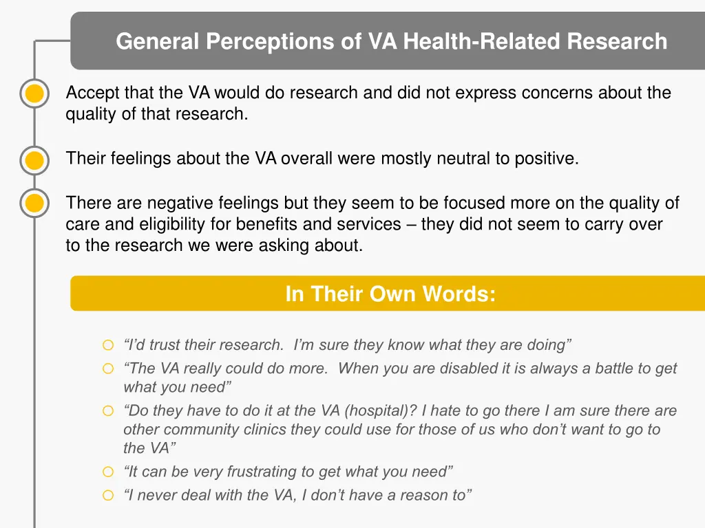 general perceptions of va health related research