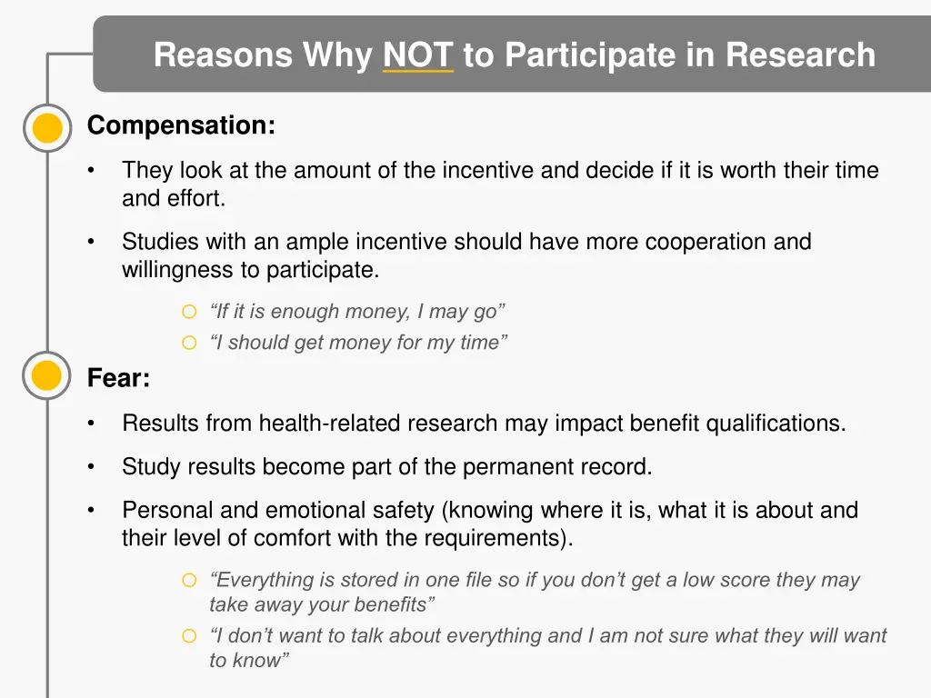 reasons why not to participate in research 1