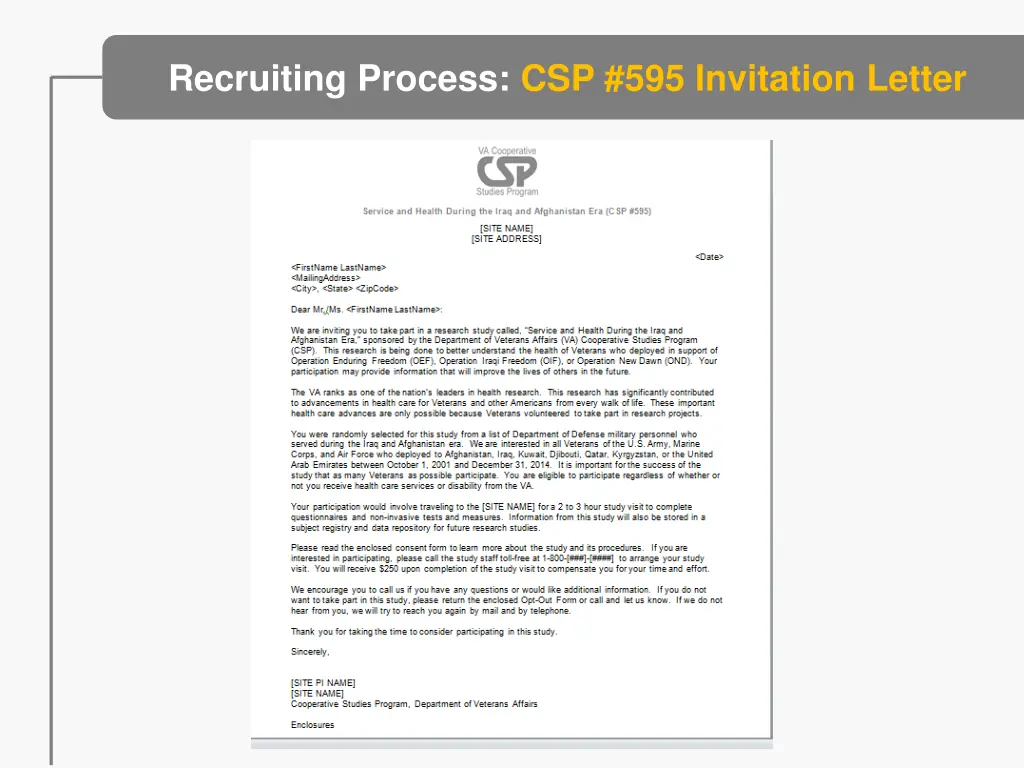 recruiting process csp 595 invitation letter