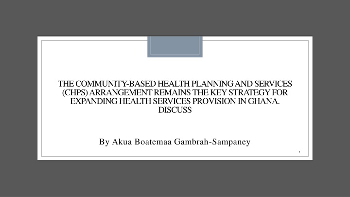 the community based health planning and services