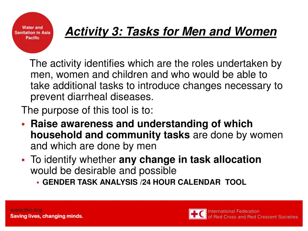 activity 3 tasks for men and women