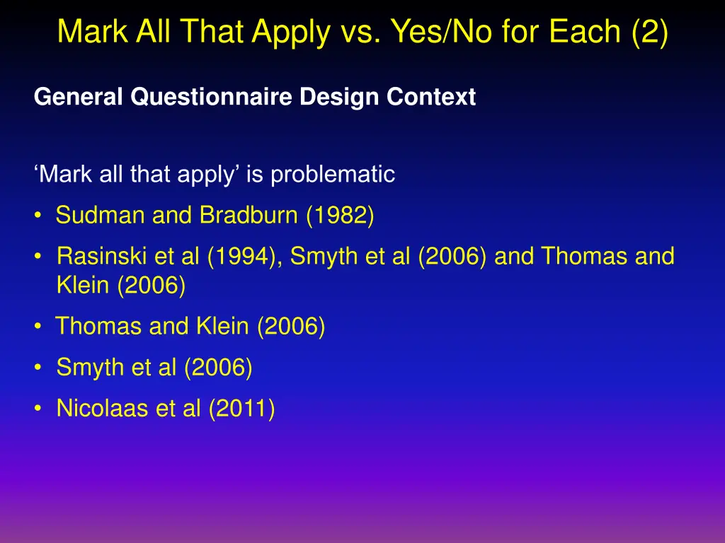 mark all that apply vs yes no for each 2