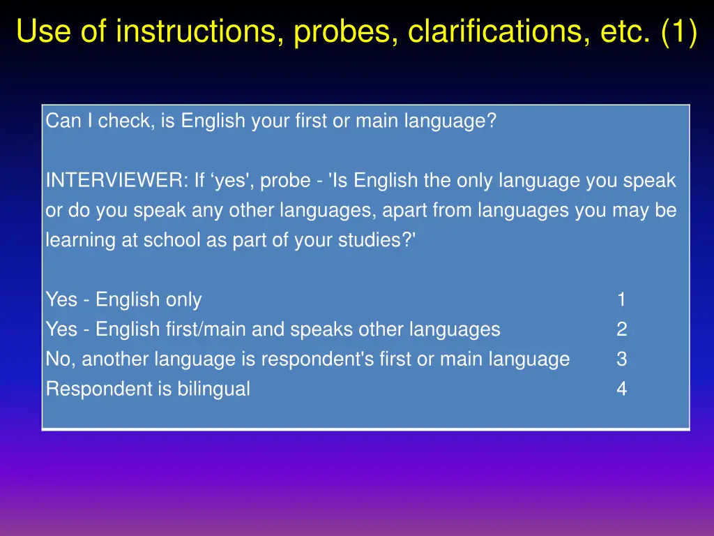 use of instructions probes clarifications etc 1