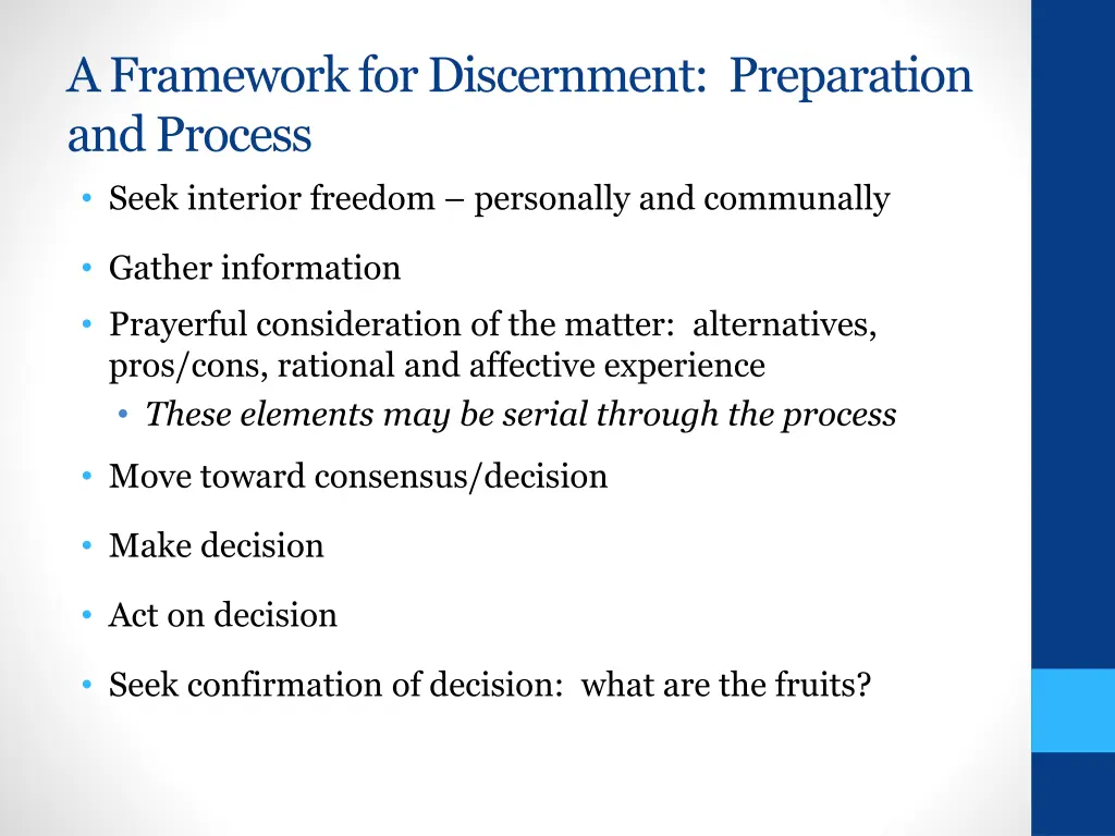 a framework for discernment preparation