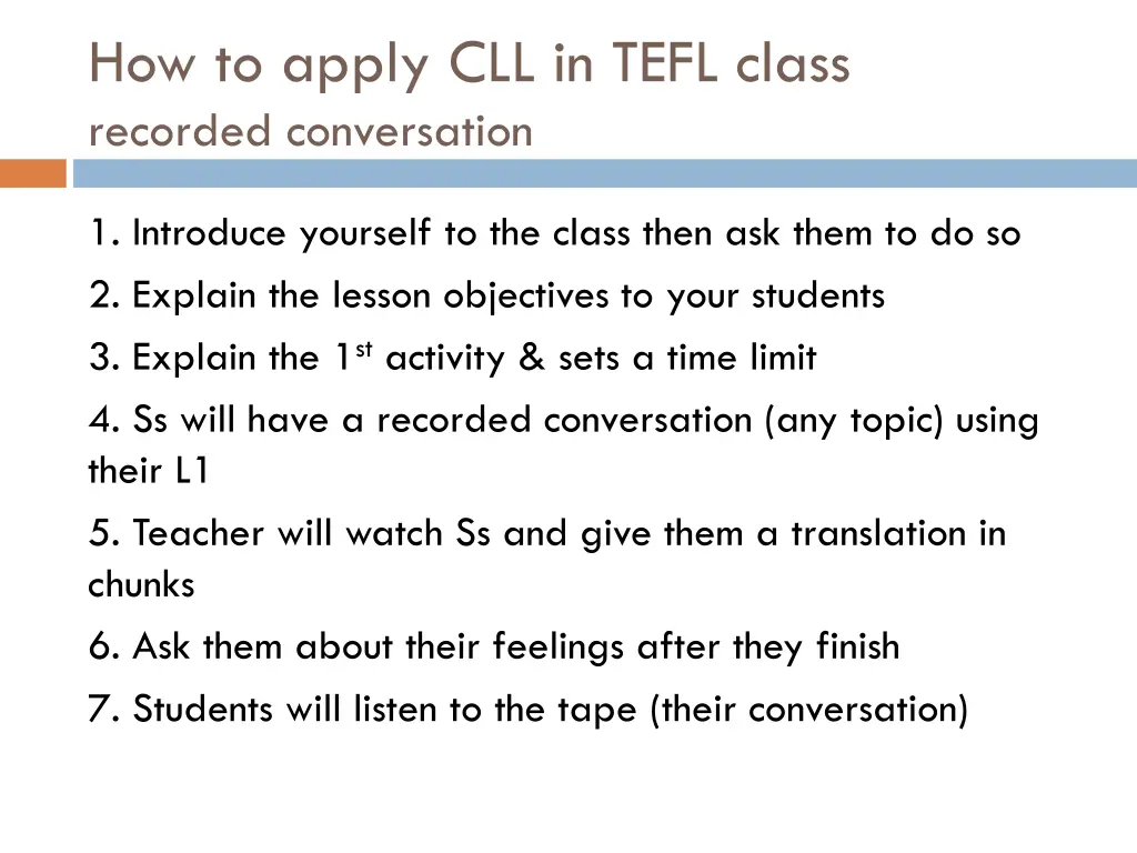 how to apply cll in tefl class recorded