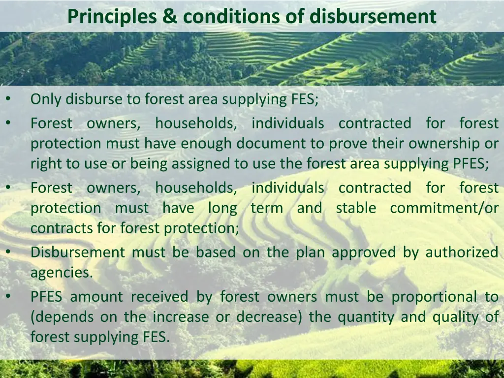 principles conditions of disbursement